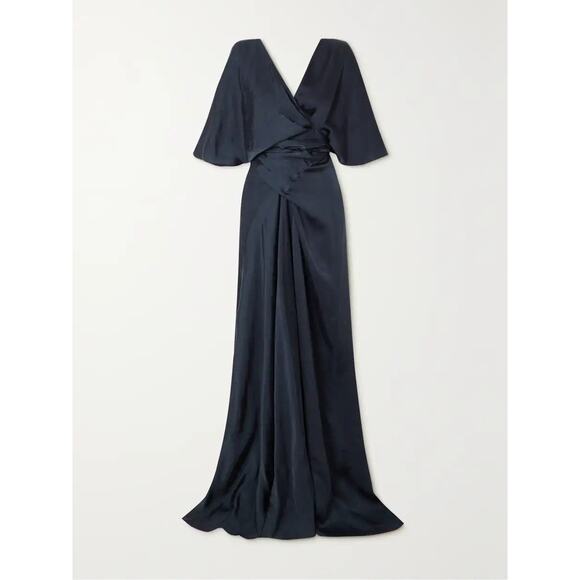 CORTANA Martina Open-Back Cupro Satin Maxi Dress- XS Blue Wrap Formal - Picture 1 of 4